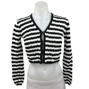 Industry Black White Cotton Striped Button Down Cropped Cardigan Sweater Top XS